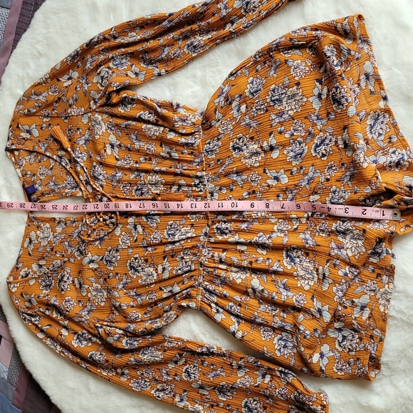Aeropastle Mustard Yellow Floral Bohemian Hippie Long Sleeve Romper Medium - Picture 7 of 11
